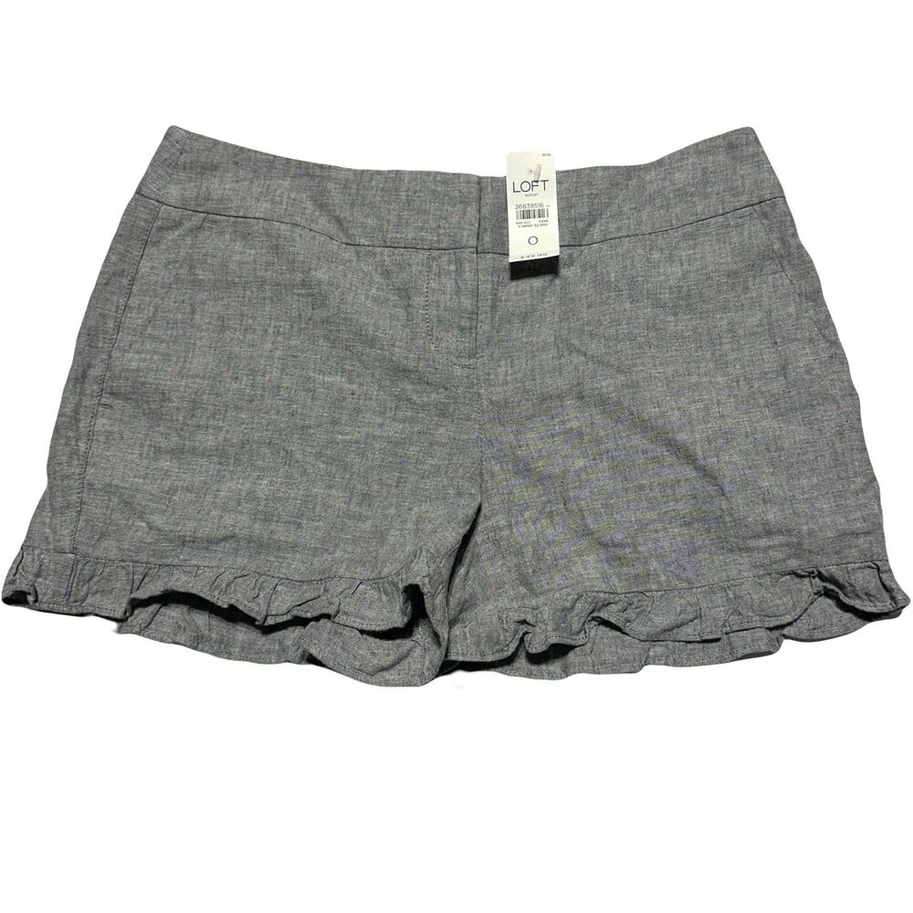 Loft Outlet Linen Blend Chino Shorts Womens Size 0 Gray Ruffle Trim NWT